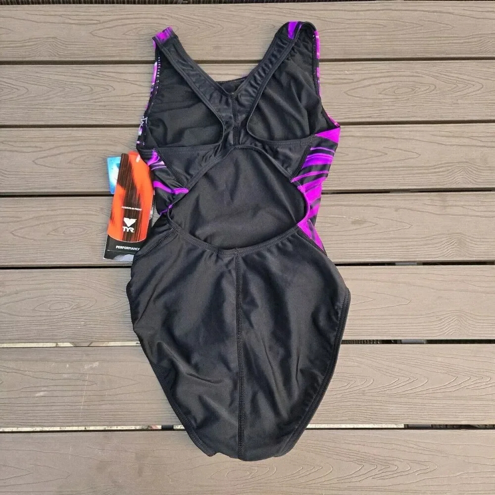 TYR Durafast Northern Lights Maxfit 1pc Swimsuit -purple -Women Size 30 New